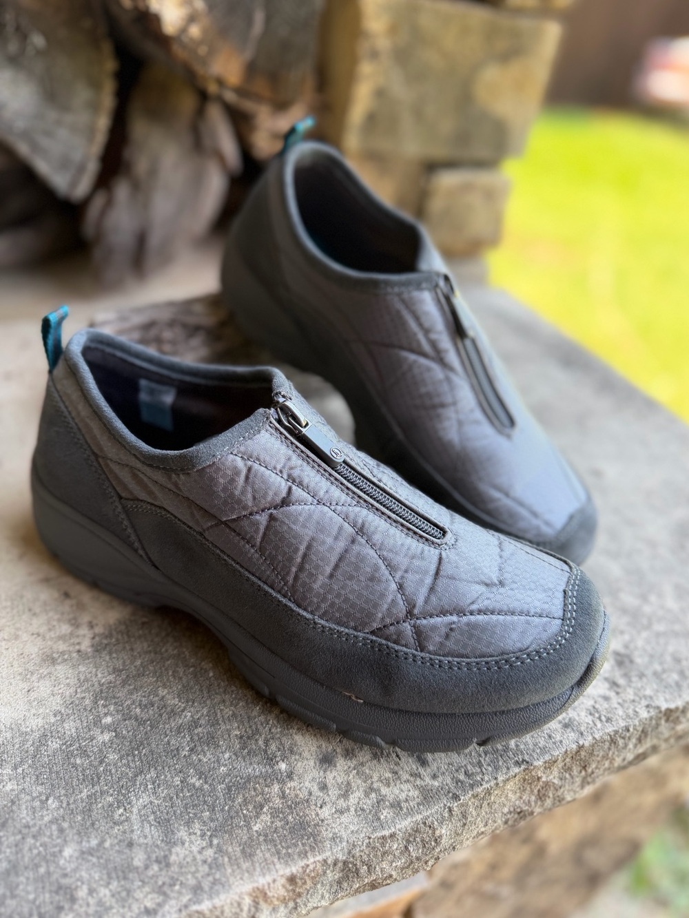 Lands'‎ End Quilted Zip-Front Slip-On Loafers Gray All Weather Shoes Sz-9D. LocW